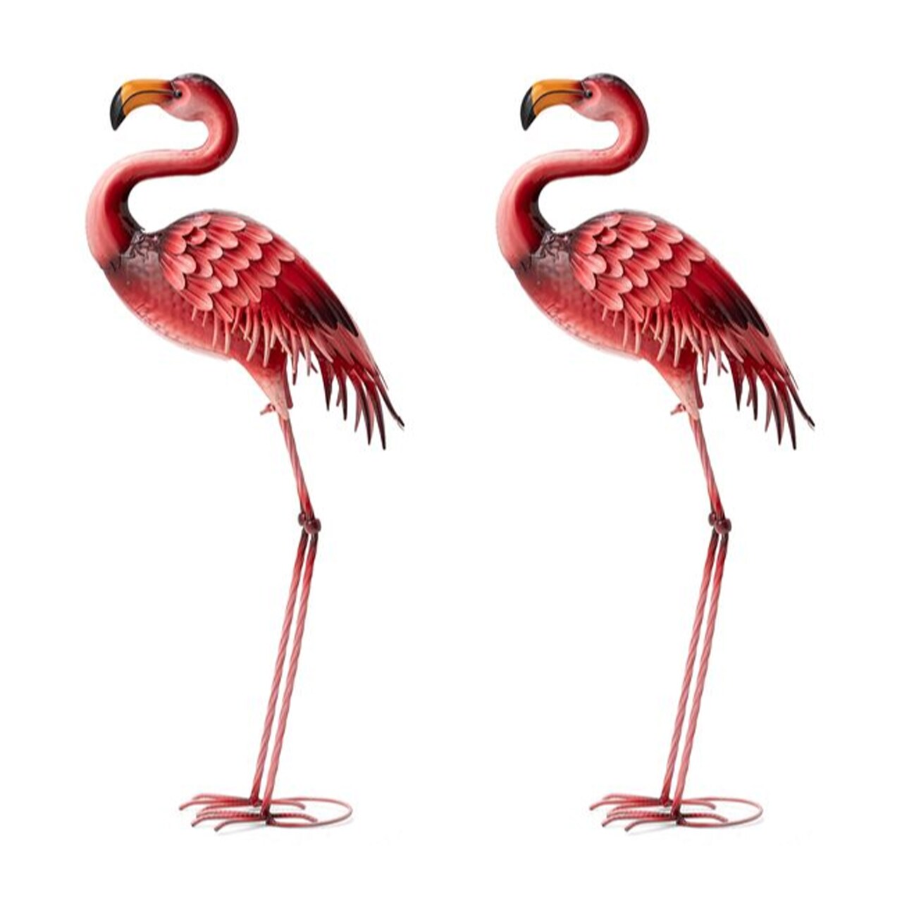 Set of 2 35.25"H Metal Standing Flamingo Garden Statue with Stakes (KD)Metal Thickness: 0.35mm
